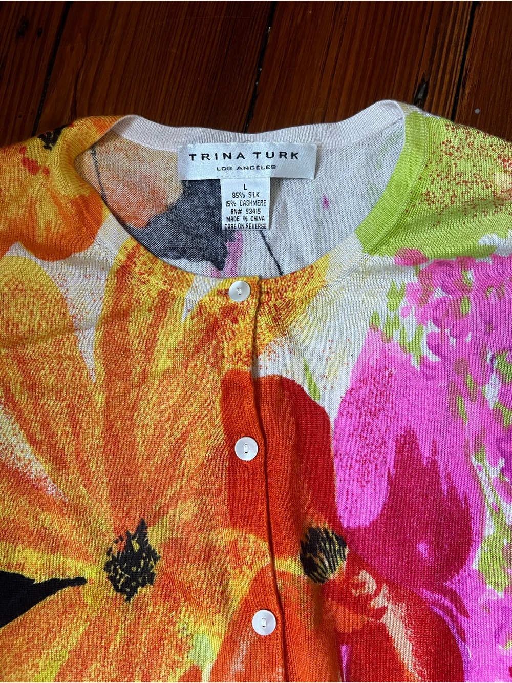 Trina Turk Floral Button Cardigan - Bright Multi size large - Picture 2 of 8